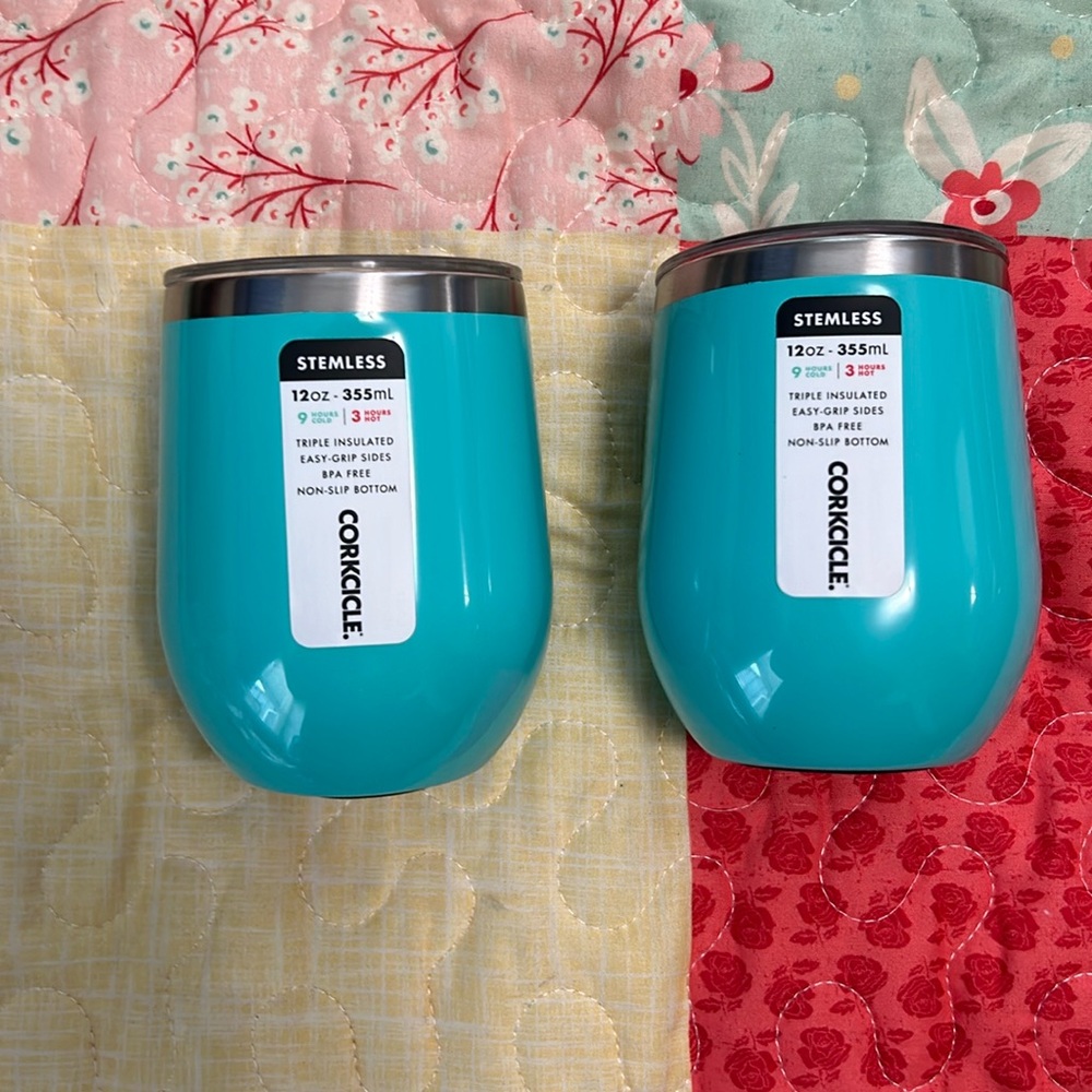 Corkcicle Stemless Wine Glass Tumbler 12 oz Cup Set of 2 Mug Tiffany Blue